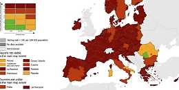 Regioni italiane quasi tutte tra rosso e rosso scuro in mappa europea