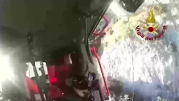 Camoscio impigliato nella parete rocciosa liberato con un elicottero dei vigili del fuoco 