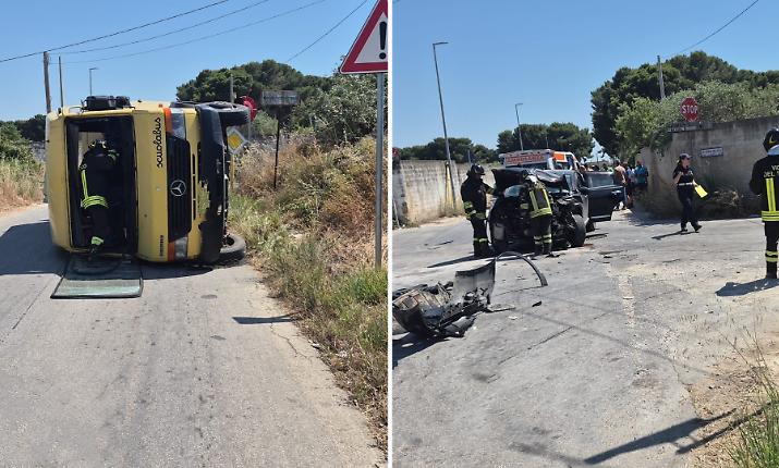 Scontro scuolabus-auto, 19 feriti: conducente senza patente e assicurazione, a bordo la moglie incinta e 5 bambini